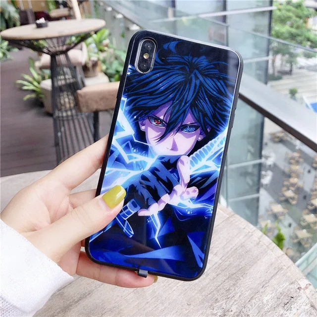 Наруто Sasuke колл Лайт чехол для iPhone 11 8 7 6 6S Plus светодиодный чехол из закаленного стекла Coque Flash Cover для iPhone XR XS MAX Funda