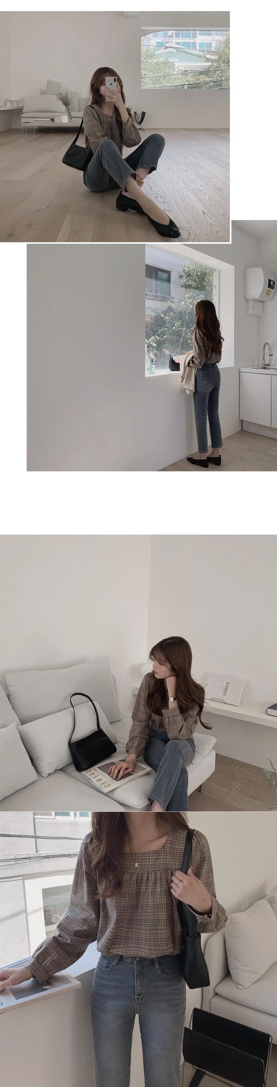 Plaid New Womens Blouses Summer Tops Femme Casual Women Shirt Long Sleeve Cotton Girls women Blouse New Blusas Solid Loose