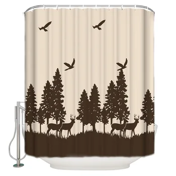 

WARMTOUR Shower Curtain Woods Silhouette Bath Curtains Bathroom Decor with Hooks