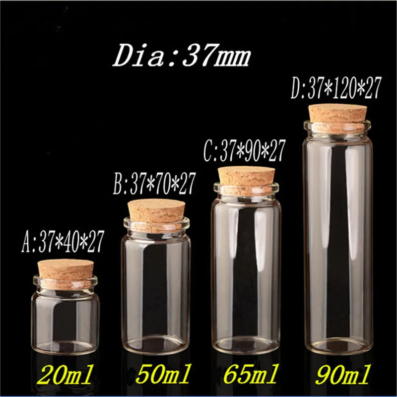 20ml 50ml 65ml 90ml Glass Bottles for Weding Holiday Decoration Christmas Gift Empty Jars Crafts Bottles 24pcs 5
