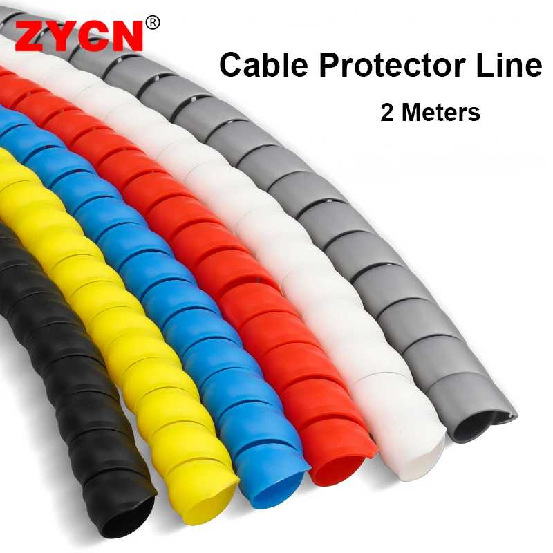 2Meters Spiral Cable Protector Line Organizer Tube Motorcycle Wire Protection Sleeve Flame Retardant Anti-Bite Cover Color 4pcs set car interior cable line sleeve protector universal hidden wire cover clips data cable organizer clamp accessories