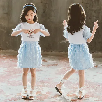 

baby girl kids clothes set cute short 2020 new summer clothing sleeve t-shirt top skirt sets outfits for teenage girls789 10year