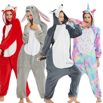 

Women Unicorn Pajamas Cartoon Animal Unicornio Sleepwear Kigurumi Pajama For Adult Onesie Winter Nightie Panda Jumpsuit Overalls