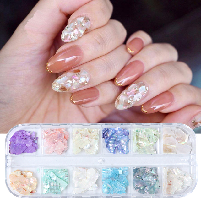 Abalone Shell Nail Art Glitter Natural Sea Shell Slices Nail Charms Flake Powders Shiny Sequins Manicure Design  FBBY