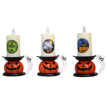 

3pcs Halloween Simulated Candle Lamp Flickering Candle Light Assorted Color