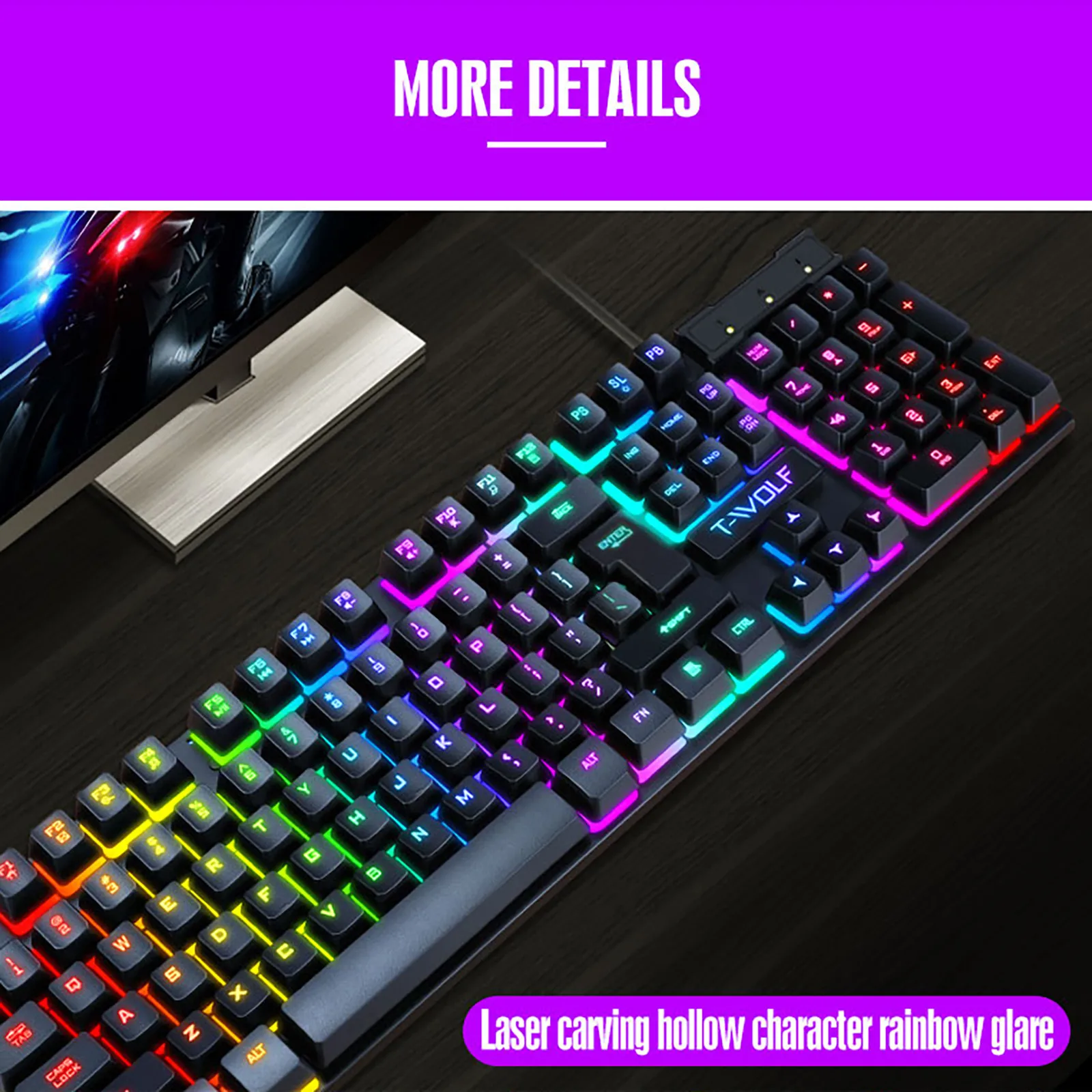 Fashion TF200 Rainbow Backlight Usb Ergonomic Gaming Keyboard and Mouse Set Gaming keyboard Wired Gaming Mouse Kit 104 Keycaps