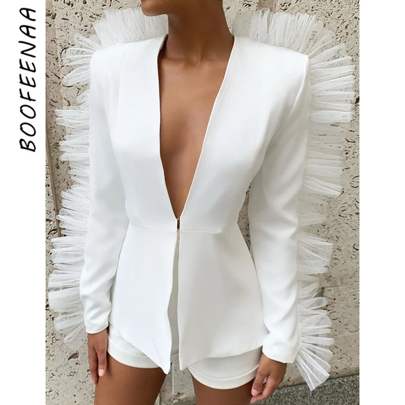 white ruched blazer