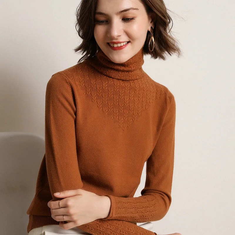 Caramel color Водолазка, пшеничный Спайк, Женский кашемировый свитер, женские зимние свитера, женский свитер, вязанные пуловеры, женский свитер - Цвет: Caramel color