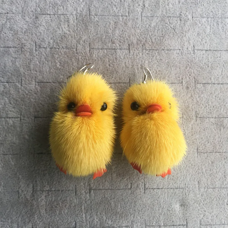 FishSheep милый цыпленок Pom Подвеска Серьги капли для женщин пушистый меховой шар 3D