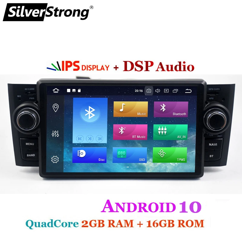 SilverStrong 7 ''IPS CARPLAY DSP Android10 автомобильный DVD для Fiat Linea Grande Punto Авто Автомобильный