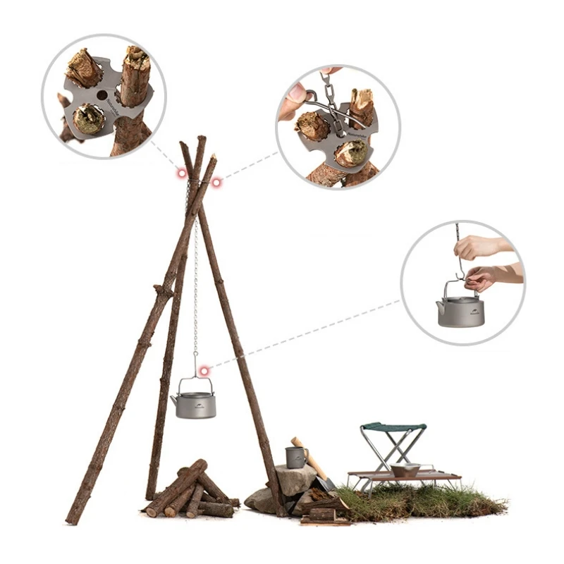 Camping Tripod Hanger Naturehike Ultralight Titanium 4pcs Suit 10kg Weight Bearing BBQ Picnic Equipment Cooking Pot Hook