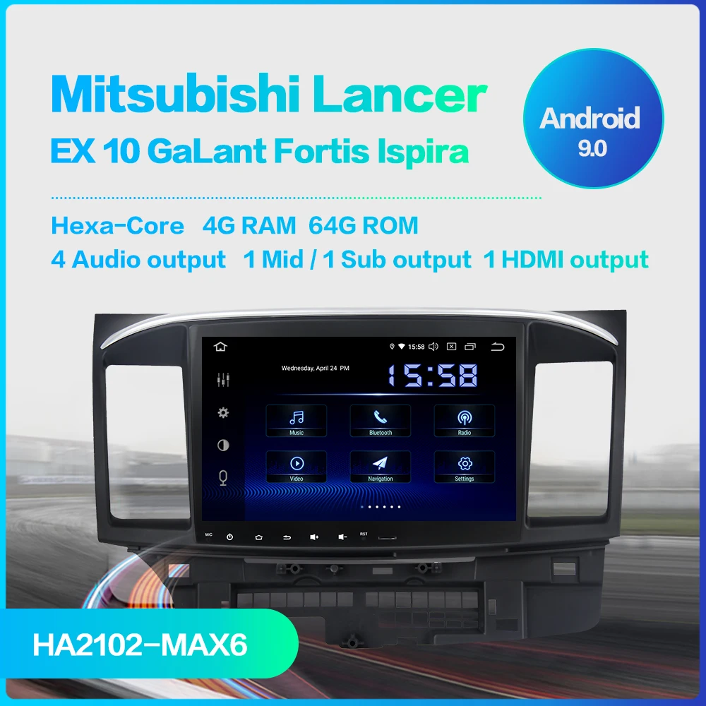 

10.2" Android 9.0 Car Radio DSP Touch Screen for Mitsubishi Lancer 10 EVO 1 Din 64G ROM 4G RAM Car Bluetooth