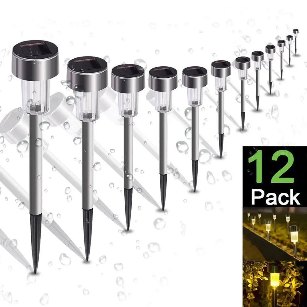 

12 Waterproof Bollard Solar Stick Lights White Light Stainless Steel LED Solar Lawn Light For Garden Decor Outdoor Solar Lamps