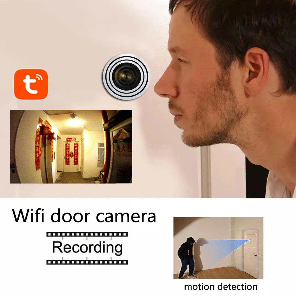 Tuya Door Eye Hole Security 1080P HD 1.7mm Lens Wide Angle FishEye CCTV Network Mini Peephole Door WifI Camera P2P ONVIF SD Card