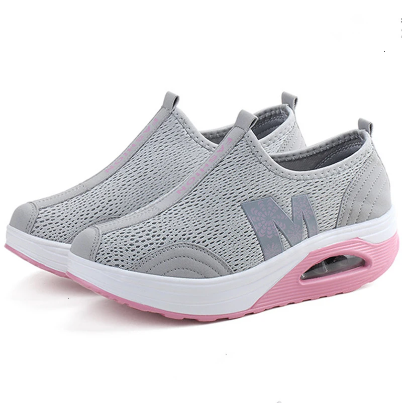 gray size 35-40 Кроссовки на танкетке с воздушной подушкой; женская обувь на толстой подошве; летняя обувь для танцев; дышащая обувь, увеличивающая рост; обувь для прыжков - Цвет: gray size 35-40
