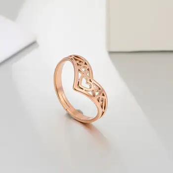 

BG-86 Fashion Hollow Heart Ring Resizable Rose Gold Color Stainless Steel Finger Rings Jewelry Anniversary Gift for Women Girl