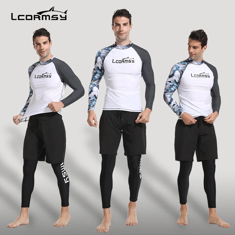 Lcdrmsyファッションラッシュガードuvプロテクション水着男性用サーフィンラッシュガードショーツジッパーシャツ3セットコンプレッション Rash Guard Aliexpress