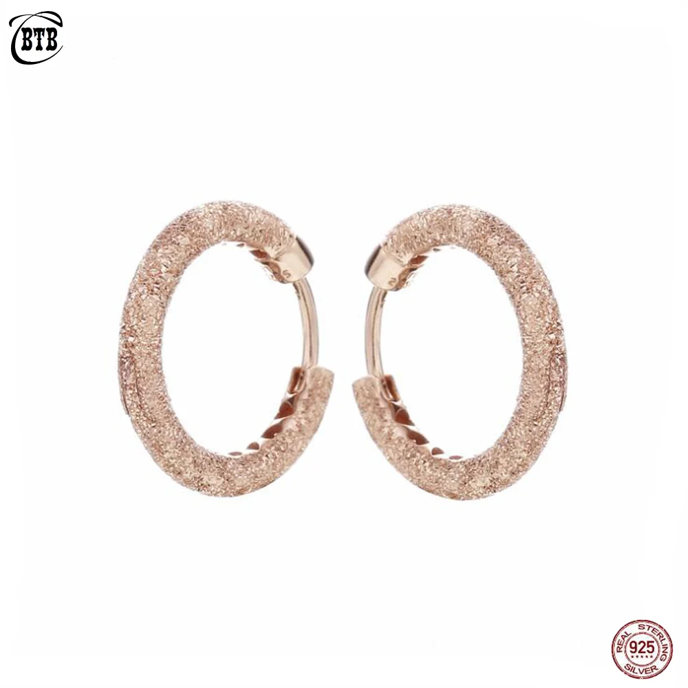 

2019 Spring Authentic 925 Sterling Silver Matte Brilliance Europe Hoop Earrings For Women Bead Charm Gift DIY Jewelry