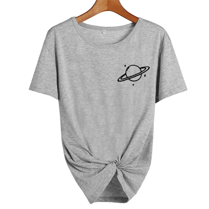 

Saturn planet t-shirt Tumblr hipster womens tops Black T shirt Cotton Printed tshirt 2018 New Harajuku style Tee shirt femme