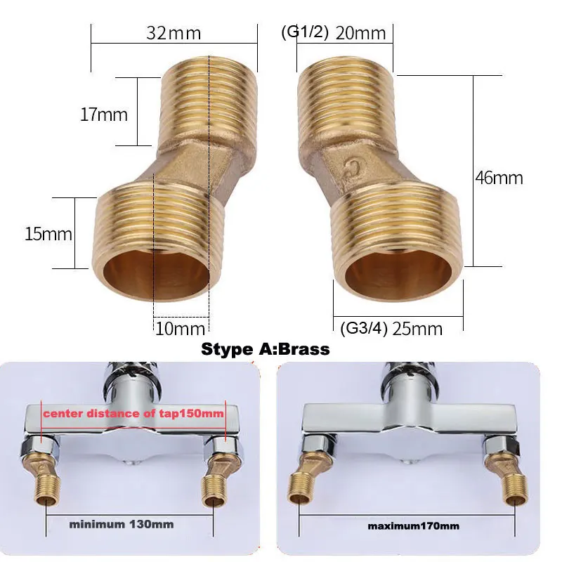 2Pcs/Set Shower Faucet Adjustable Adapter Solid Brass Wall Mounted Width Adjustable Angle S-unions