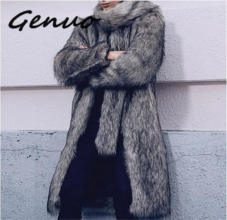 

2019 Winter New Turn-down Collar Men's Faux Fox Fur Coat Trend Fur Jacket Thicken Warm Male Large Fur Collar Outwear Clothing