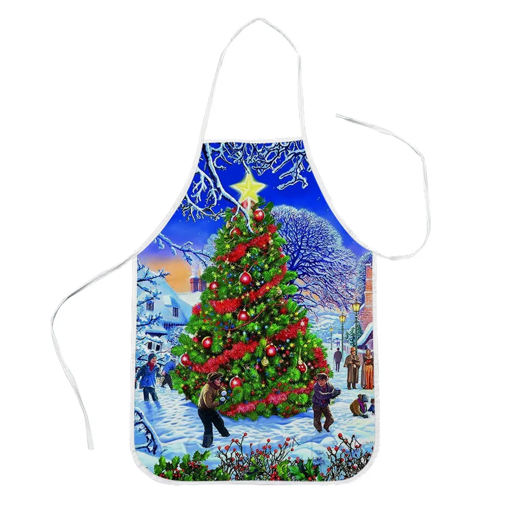 CLOOCL Christmas Aprons Candles Fireplace Lights Christmas Tree 3D