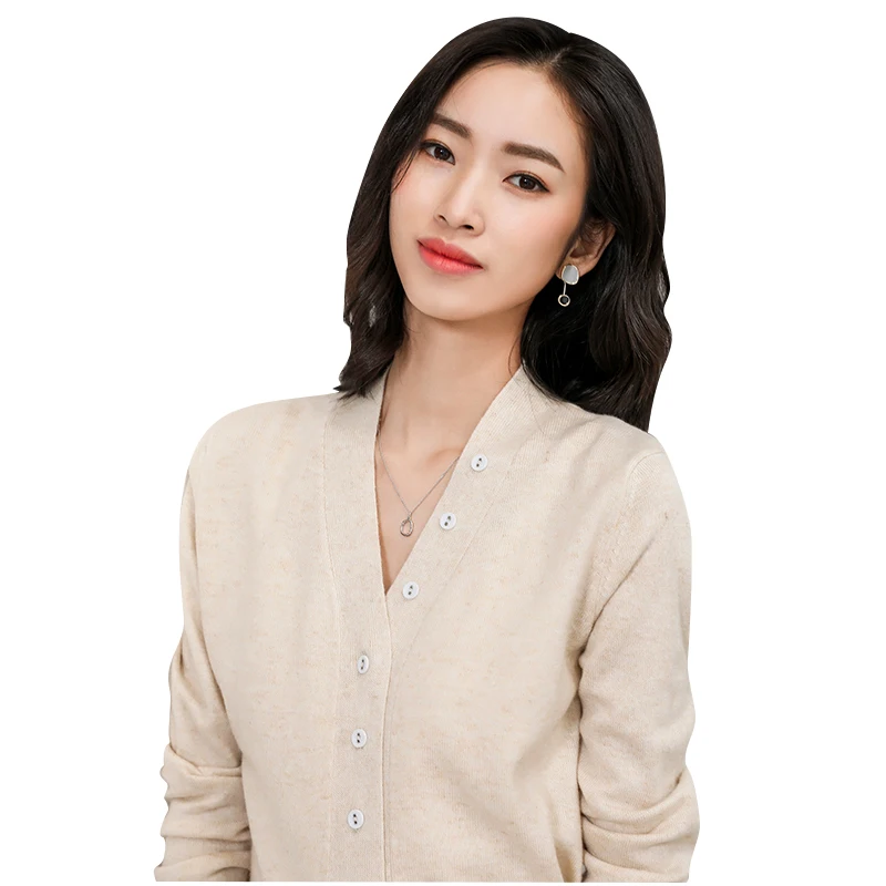 

Women's Long Sleeve Knitted Cashmere Cardigan Sweater Ladies Autumn V-Neck Solid Cardigans Female Fashion Trendy Tops Beige grey
