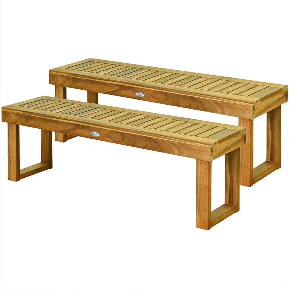 2pcs 52 Outdoor Acacia Wood Dining Bench Chair Seat Slat Garden Patio Balcony 2 Op70392 Beach Chairs Aliexpress