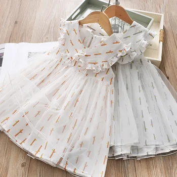 

2020 Summer Girls Dress Large Lapel Vest Princess Dress Children Clothes Wholesale