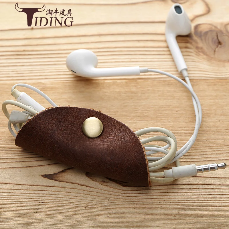 

Tiding Retro Full-grain Leather Data Cable Storage Buckle Genuine Leather Headphone Cable Buckle USB Storage Data Cable Organizi