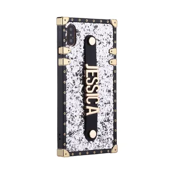 

Custom Glitter Trunk Case Holding Strap Gold Metal Personalized Name Phone Case For iPhone 11 Pro 6S XS Max XR 7 7Plus 8 8Plus X