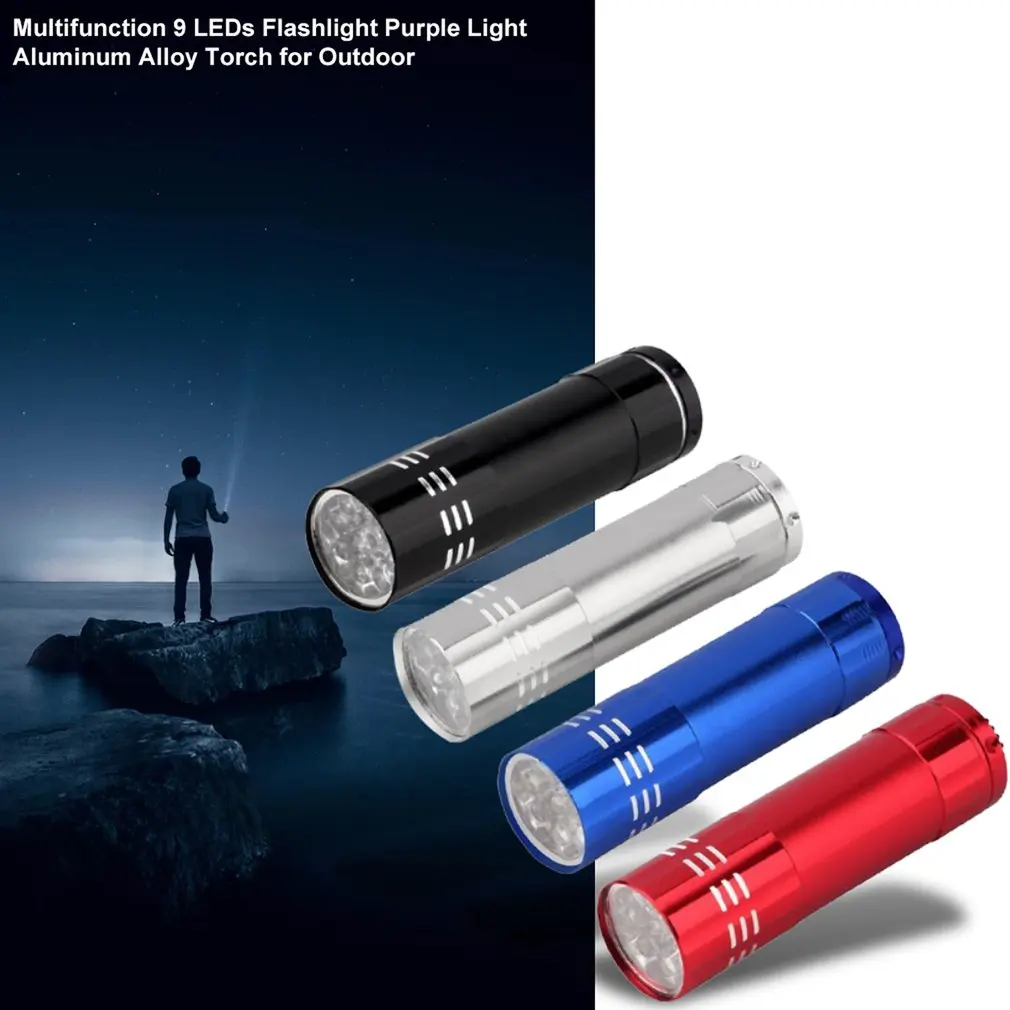 Ultraviolet 9 LED Flashlight Black Purple light Torch Light Lamp Black AAA Mini Protable Aluminum UV New Year's product Unique