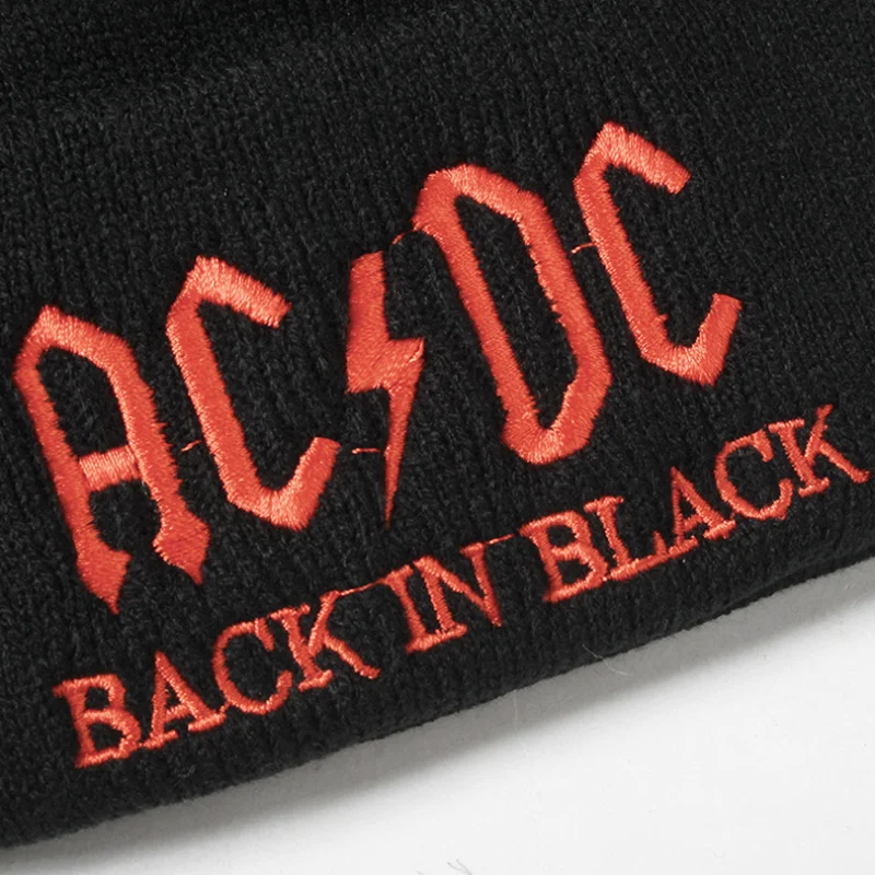 New Arrival Stylish AC DC Embroidery Beanie Hat Classic Black New Knitted Warm Caps Newest Black Popular Skull Cap Hats Unisex grey skully hat