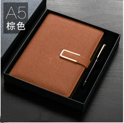 Brown with Box Логотип с именем на заказ А5 блокнот из искусственной кожи для путешественников с пряжкой планировщик блокнот для заметок Дневник Школьные офисные принадлежности коробка подарок - Цвет: Brown with Box