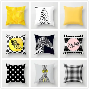 

Nordic Geometry Cushion Cover Abstract Yellow Pillowcase Black and White Zebra Decorative Polyester Covers for Sofa Home Decor