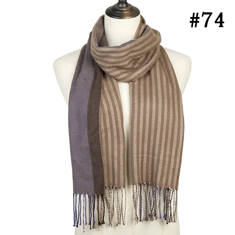 Стильный клетчатый полосатый шарф для мужчин и женщин, зимний шарф из искусственного кашемира с бахромой, универсальный теплый плащ в западном стиле - Цвет: No 74