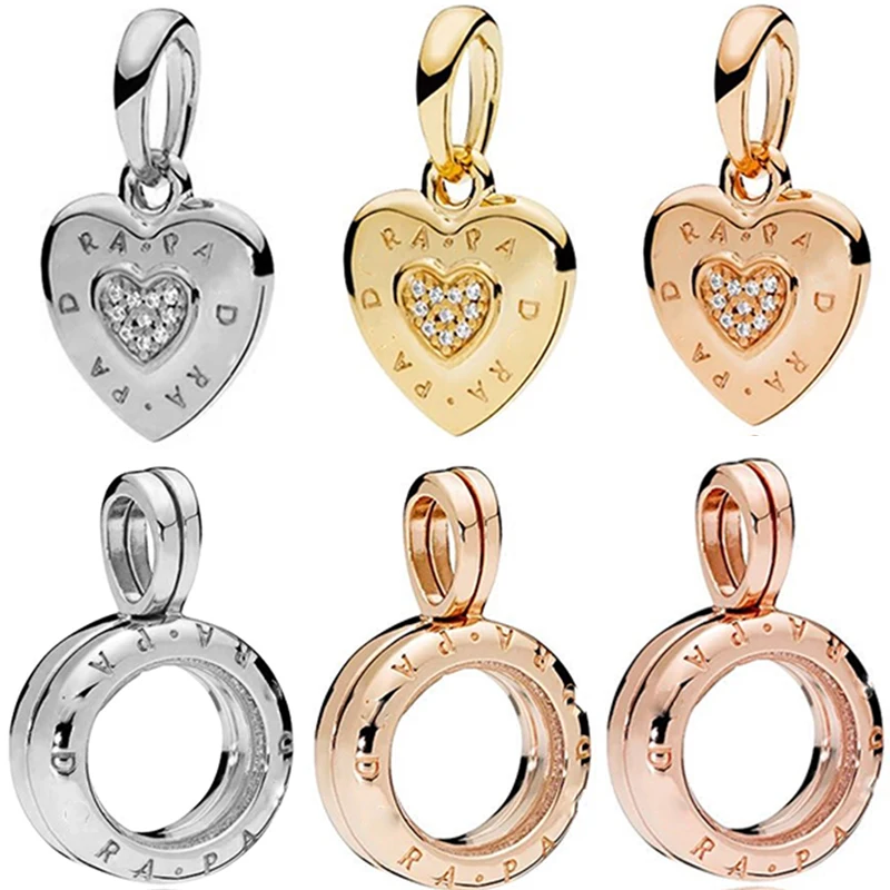 

3 Colors O Rings Circle Pendant Fit Original Pandora Logo Charms Bracelet Women Hollow Heart Beads for Jewelry Making DIY Bangle