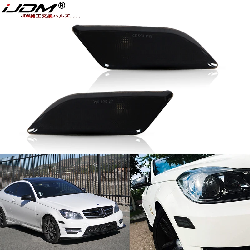 Smoked Lens Front Side Marker Lights For 2012-2014 Mercedes W204 C-Class (LCI) - Direct Replacement Pair