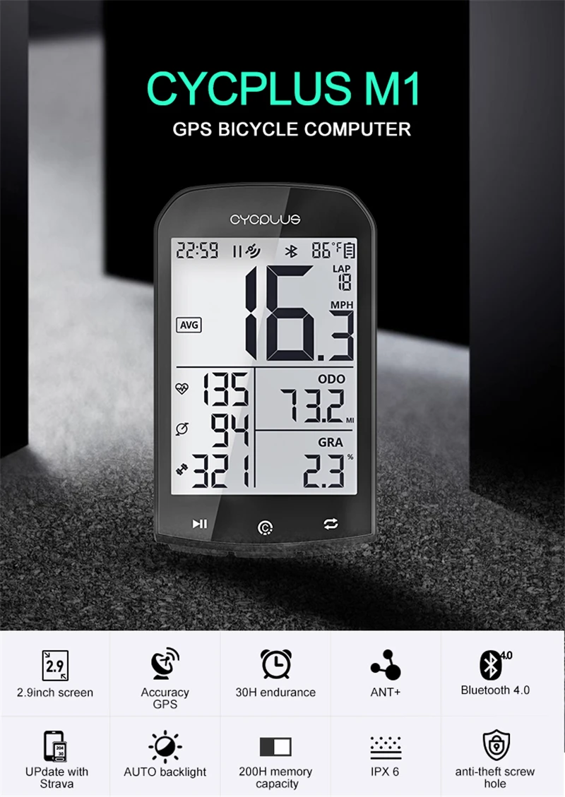 

2.9" GPS Bicycle Computer ANT+Bluetooth Waterproof IPX6 Wireless Computer Stopwatch Speedometer Cycling Bike Odometer Computer