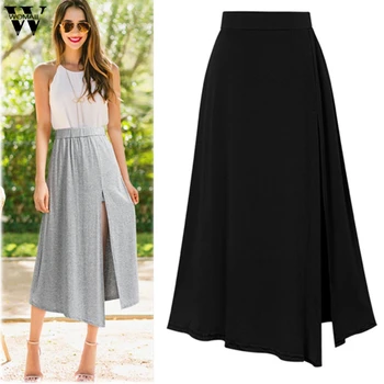 

Womail Women Skirt 2019 Fashion High Elastic Solid High Waist Elegant Pleated Split Skirt Sexy Ladies long skirt Party J724