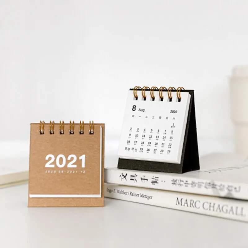 

Daily Scheduler Table Planner Yearly Agenda Organizer 2021 Mini Desktop Paper Simple Solid Color Calendar Dual