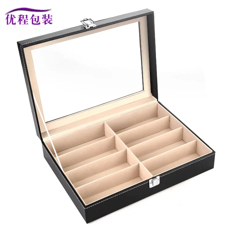 

Pu Glasses Display Case Wood 8 Grid Glasses Box Top Grade Sunglasses Storage Box Sun Glasses Gift Box