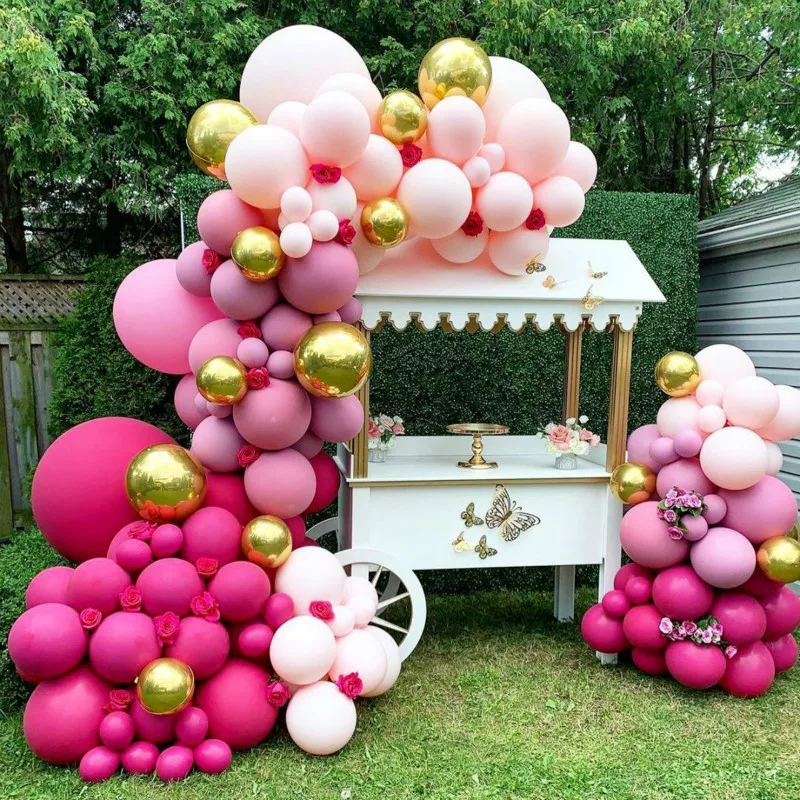 

339pcs Pastel Balloons Retro Hot Pink Balloon Garland Arch Kit 4D Gold Ballon For Birthday Baby Shower Weddings Party Decoration