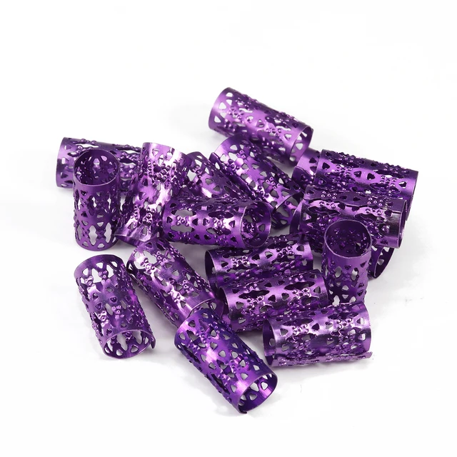 100pcs Gold/silver Color Metal Tube Hair Braid Dread Dreadlock Beads Adjustable Hair Braids Cuff Clip 7/9mm Hole Micro Ring Bead purple 7mm