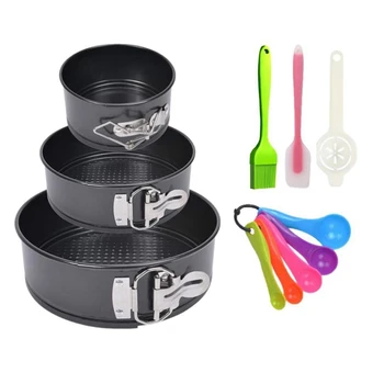

11Pcs Baking Insert Round Carbon Steel Mold Non-Stick Bulk Cakes Live Bottom Pull Buckle Tray Removable Kitchen Utensil