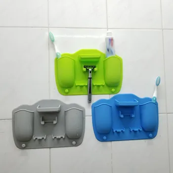 

New Wall Hanging Toothbrush Holder Silicone Bathroom Toothpaste Shaver Razor Bath Organizer Supplies df02