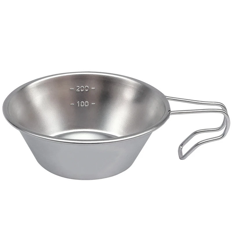 Stainless Steel Bowl Portable Camping Cookware Outdoor Mini Cup Tableware with Handle Anti-Scalding Small Bowl