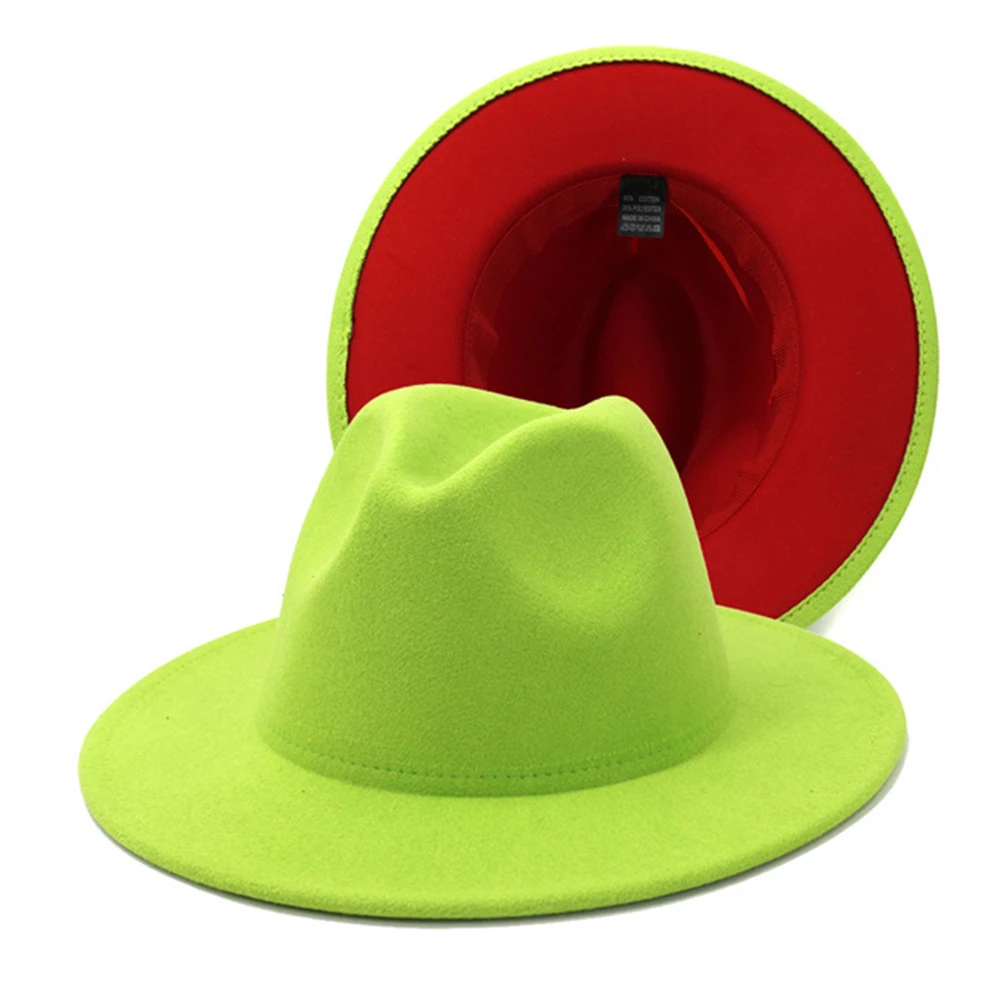 lime green with yellow fedoras  fashion hat  felt hat for women color mixed jazz hat fedora hat white with pink color fedoras mens straw fedora