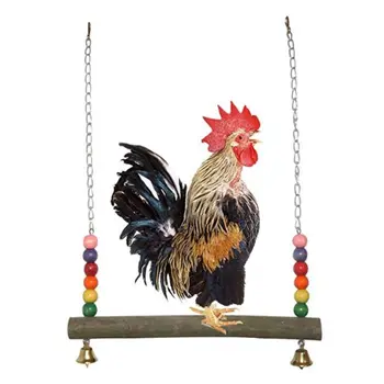 Chicken Swing Wooden Toy Hens Handmade Bird Cage Toys Parrot Macaw Training Stand Holder 5
