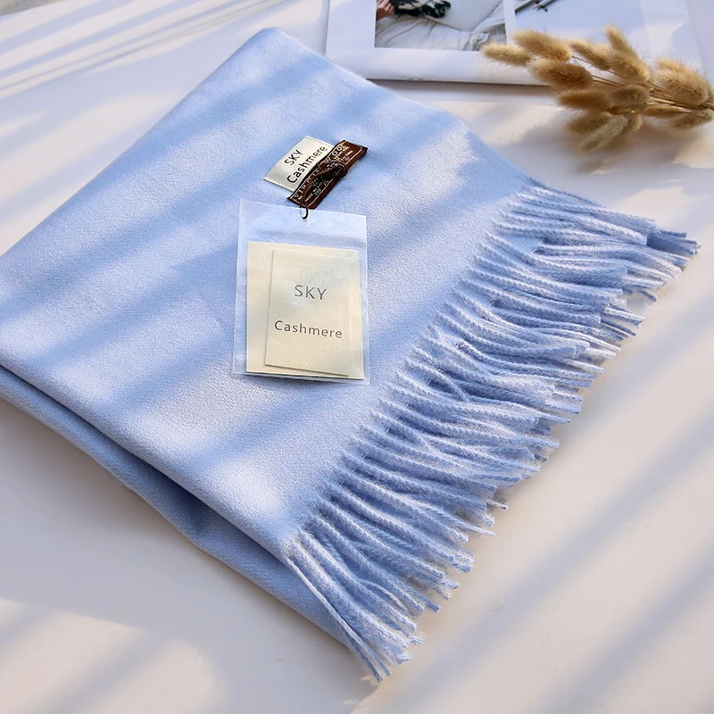 sky blue Glaforny женский длинный узор осень-зима утолщенный теплый однотонный платок многоцелевой кашемировый шарф - Цвет: sky blue